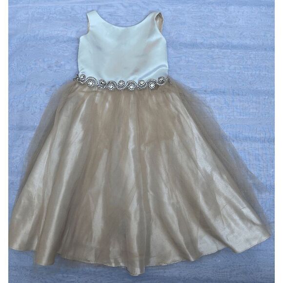 Petite Adele Dress Ivory Champagne Gold Tutu Fit Flare Princess 7/8 - Picture 1 of 6
